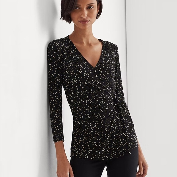 Ralph Lauren Black Label Tops - Ralph Lauren Black Label Fitted Wrap Blouse Black and White